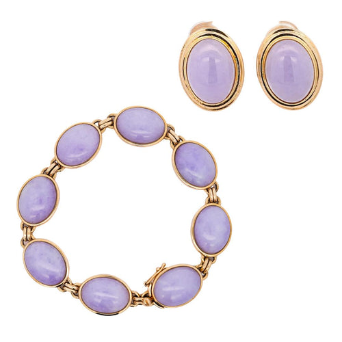 Gump's San Francisco Lavender Jade Link Bracelet and Earring Set