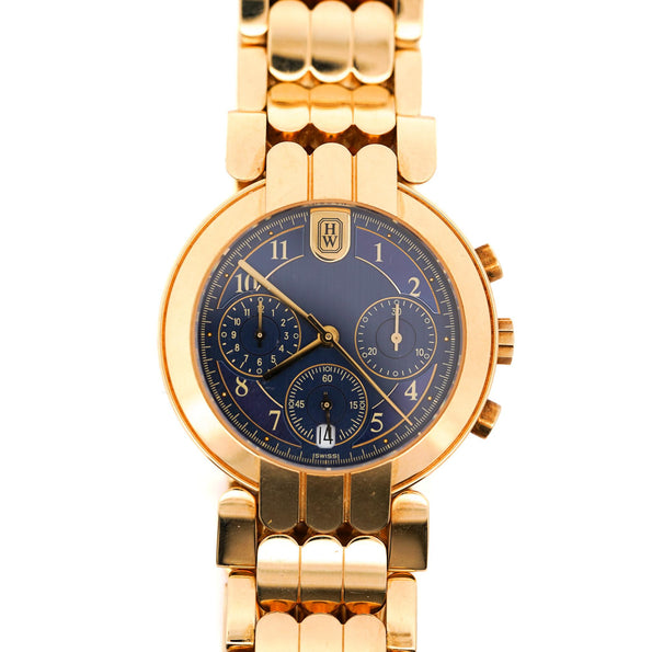 Harry Winston Premier Chronograph 18K Yellow Gold Navy Dial Mens Luxury Watch