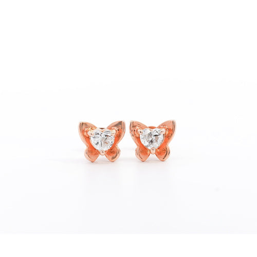 Heart Cut Natural Diamond Butterfly Stud Earrings in 18K Rose Gold