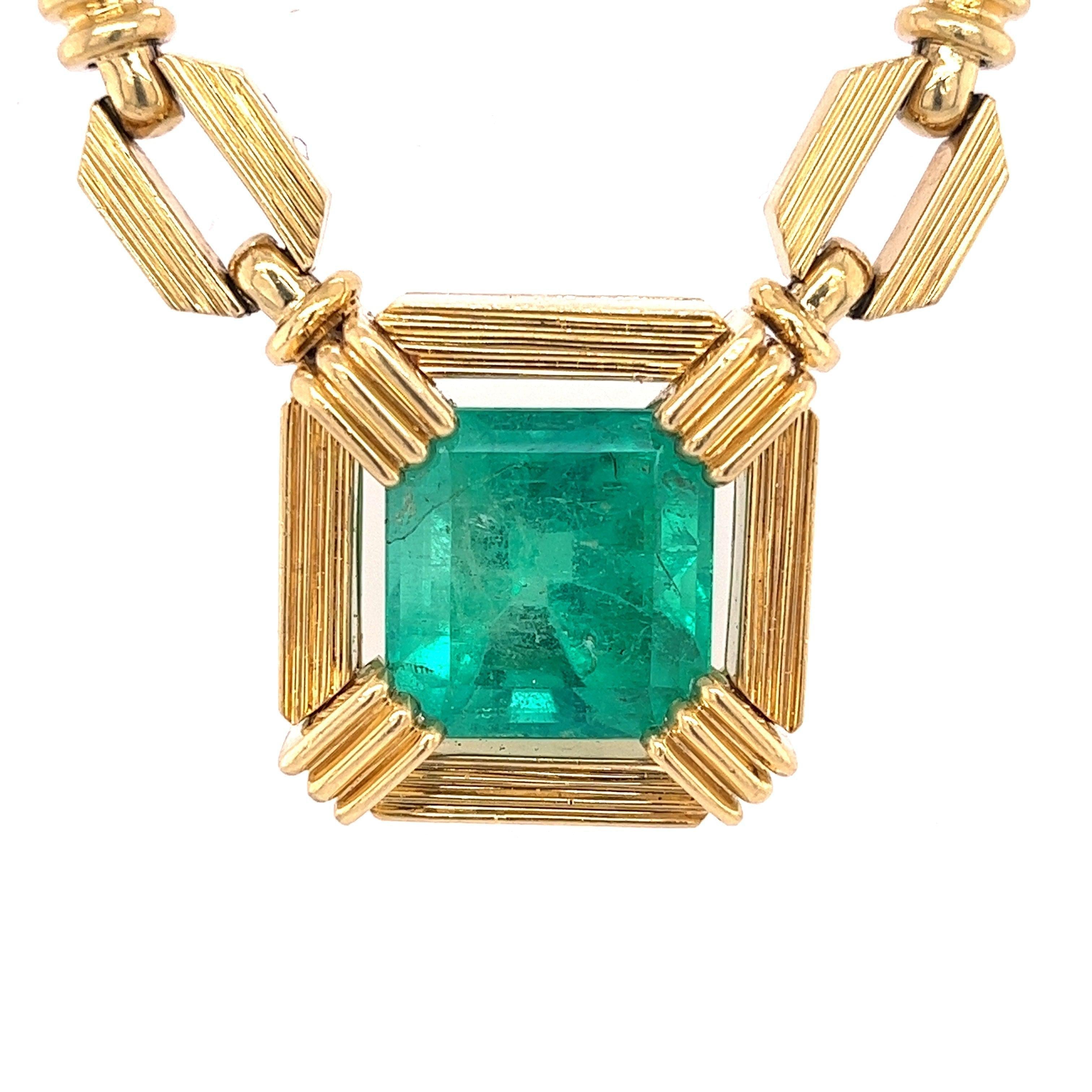 Henry Dunay 19.48 carat Colombian Emerald Necklace in 18k Yellow Gold-Necklaces-ASSAY