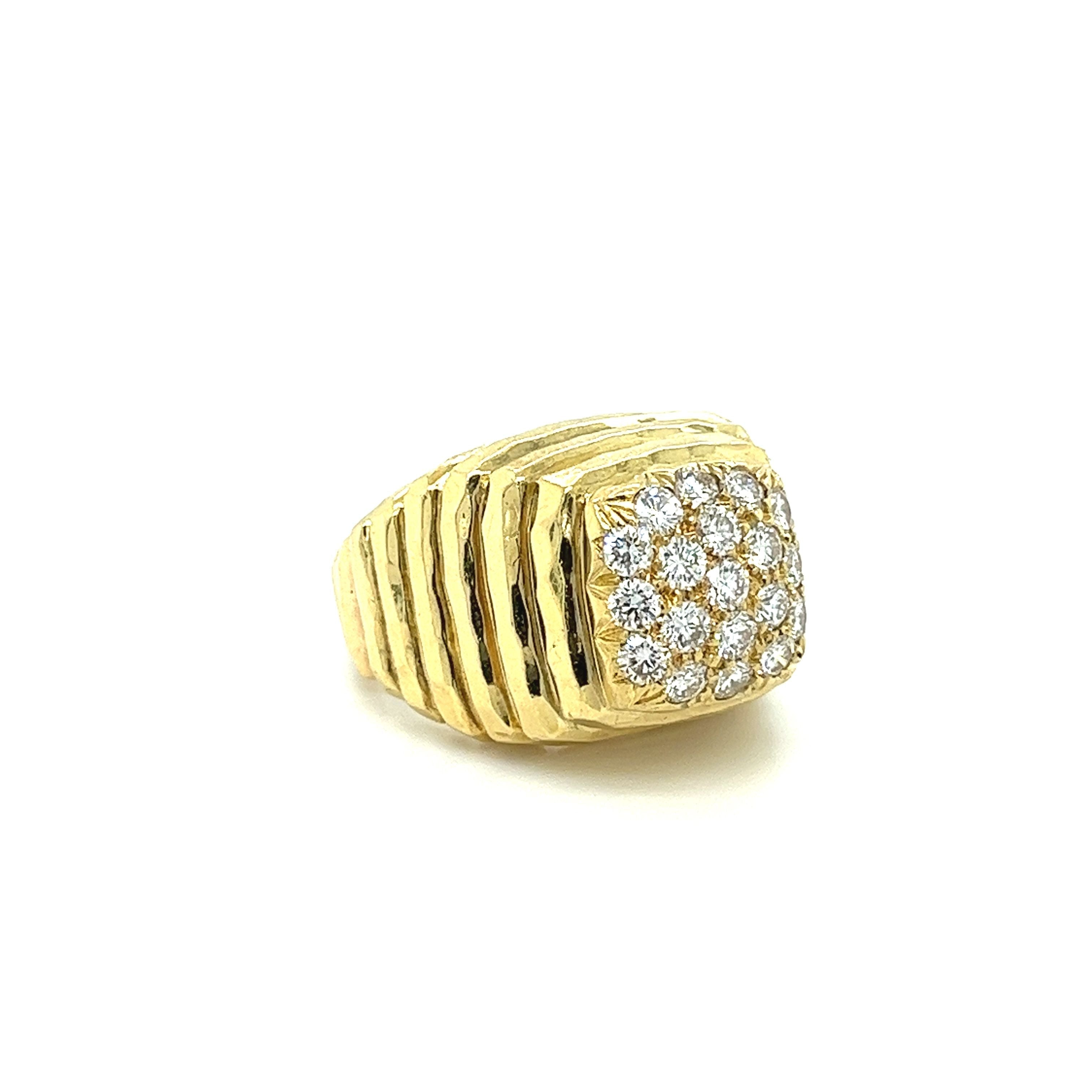 Henry Dunay Diamond Cluster Ring in 18K Ribbed Textured Yellow Gold-Rings-ASSAY