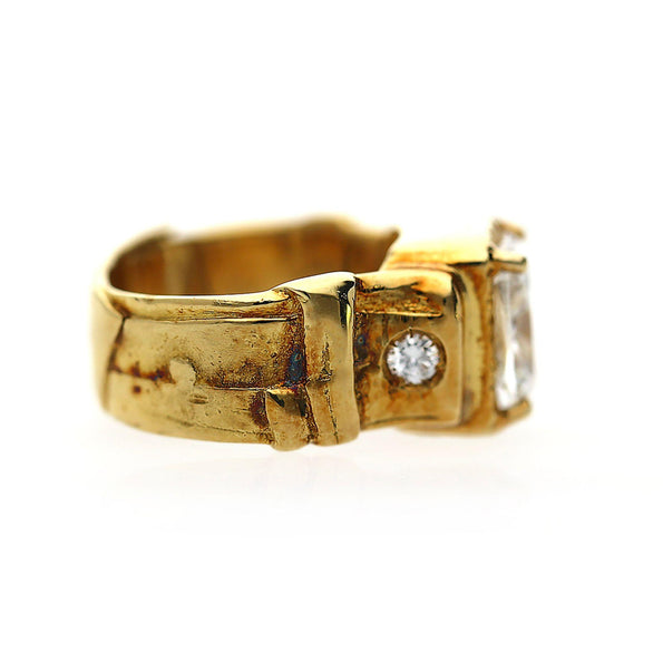 IGI 4.22 Carat Lab Cushion Diamond Misani 18K Gold Bark Texture Ring