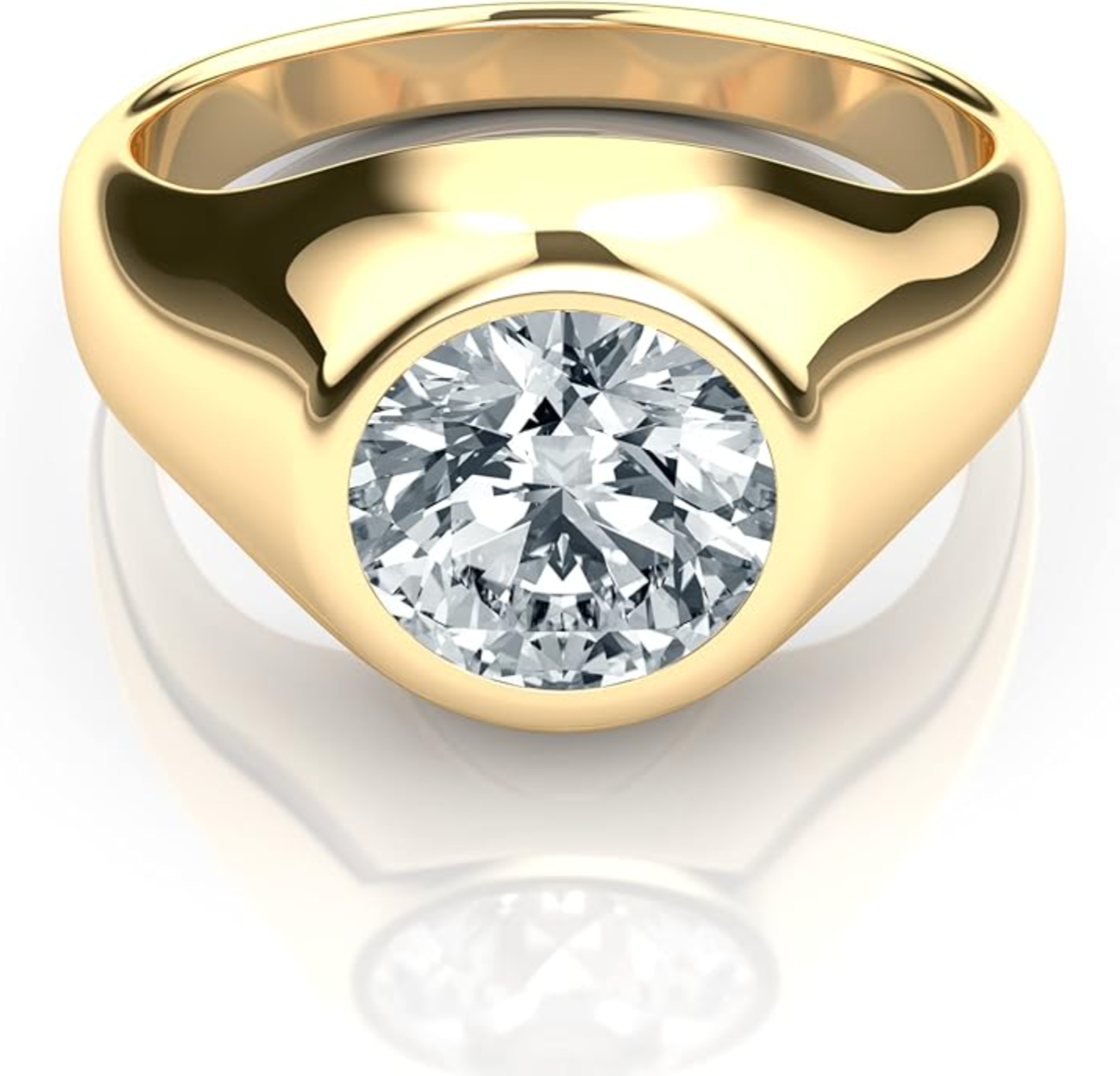 IGI Certified 2.5-3 Carat Round Lab Grown Diamond Bezel Set Mens Solitaire Ring in 14K Solid Gold-Rings-ASSAY