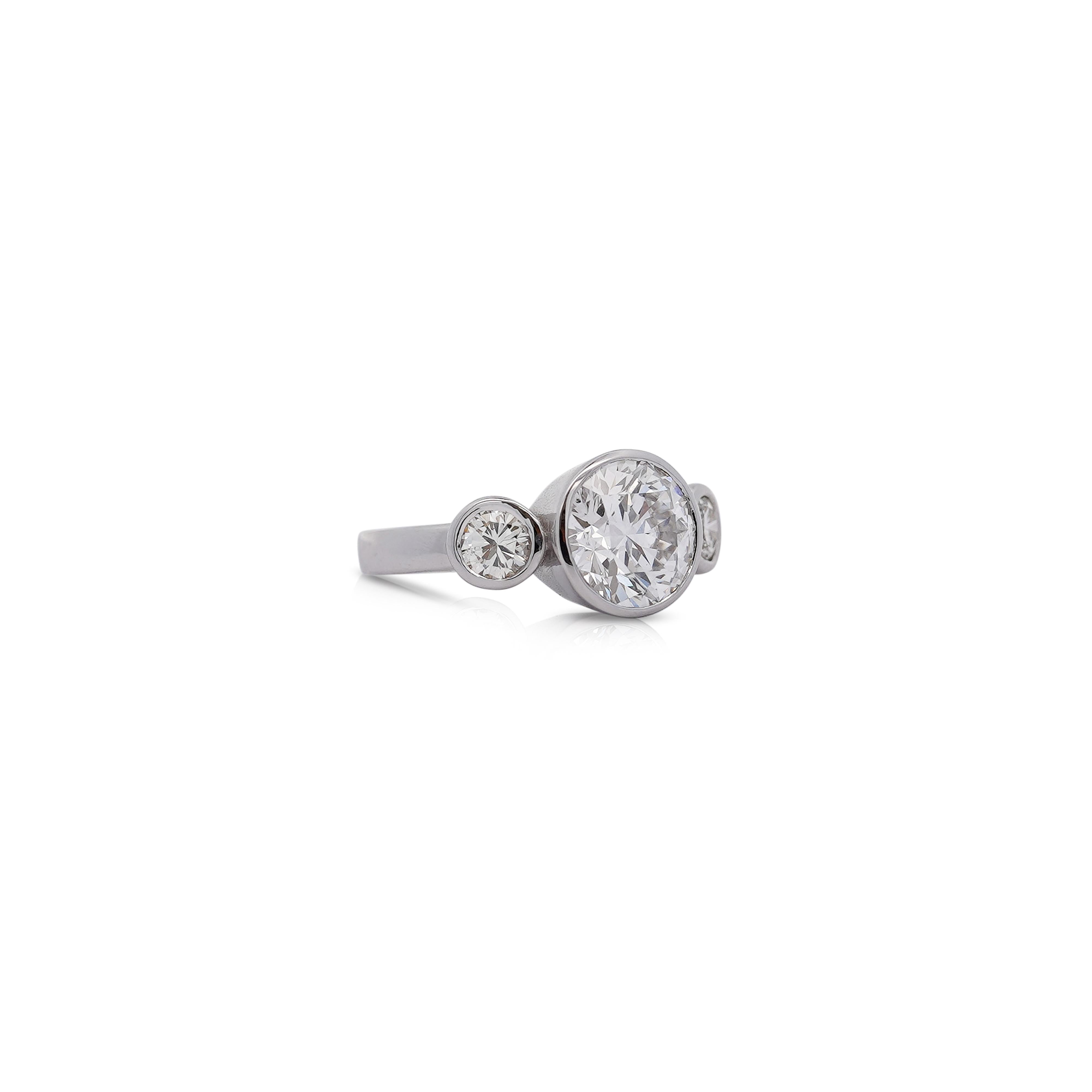 IGI Certified 3.17 Carat 3 Stone Lab Grown Diamond Bezel Engagement Ring