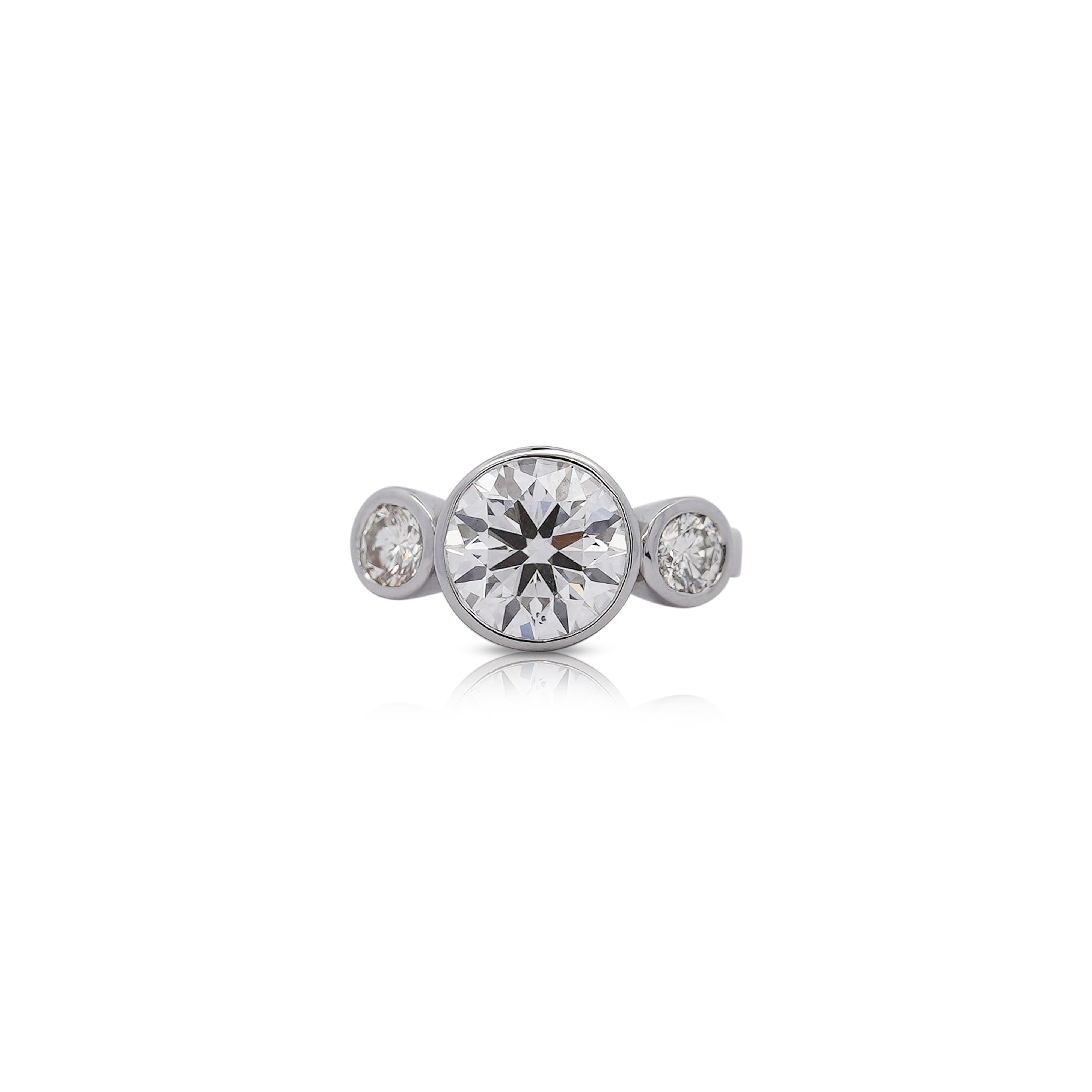 IGI Certified 3.17 Carat 3 Stone Lab Grown Diamond Bezel Engagement Ring