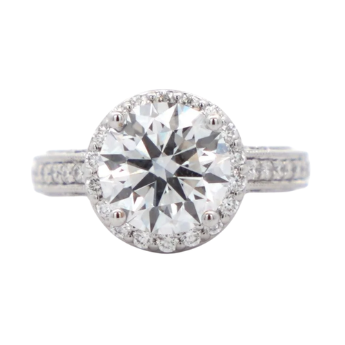 IGI Certified 3.25 Carat Lab Grown Diamond Engagement Ring With Diamond Halo and Regal 18K White Gold Ring Setting