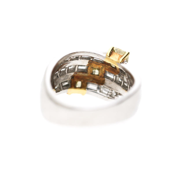 IGI Certified Fancy Deep Yellow & Greenish Yellow Diamond 18K Two Tone Gold Ring