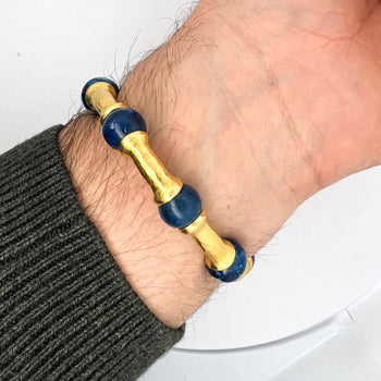 Ilanis Lalounis Lapis Lazuli 21K Gold Hammered Finish Bead Bangle Bracelet – Assay Jewelers