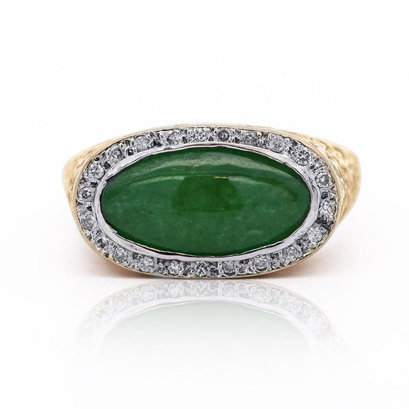 Jadeite Jade Bezel Set & Diamond Pavé in 14K Gold Nugget Ring