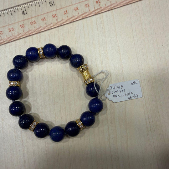 Lapis Lazuli Bead with Diamond Rondelles 18K Yellow Gold Necklace & Bracelet Set