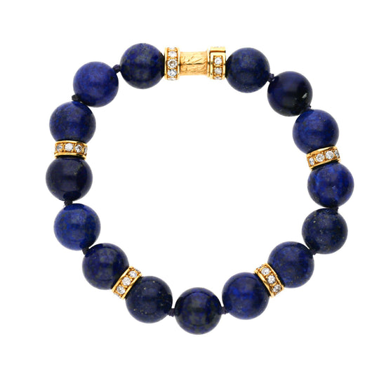 Lapis Lazuli Bead with Diamond Rondelles 18K Yellow Gold Necklace & Bracelet Set