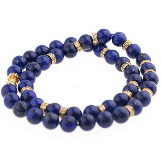 Lapis Lazuli Bead with Diamond Rondelles 18K Yellow Gold Necklace & Bracelet Set