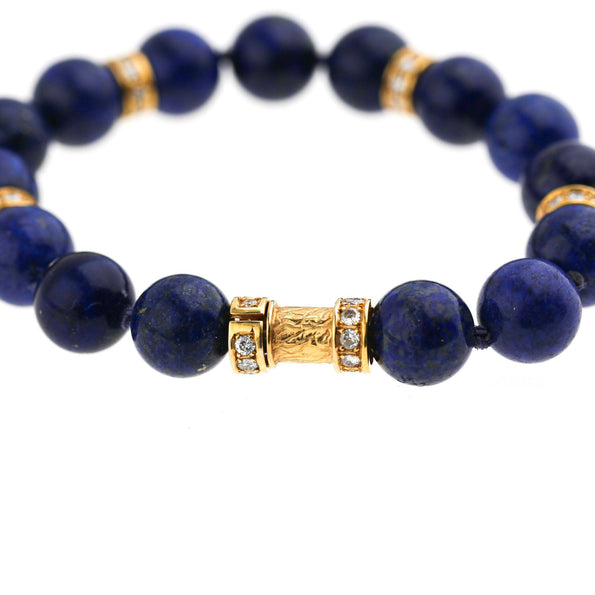 Lapis Lazuli Bead with Diamond Rondelles 18K Yellow Gold Necklace & Bracelet Set