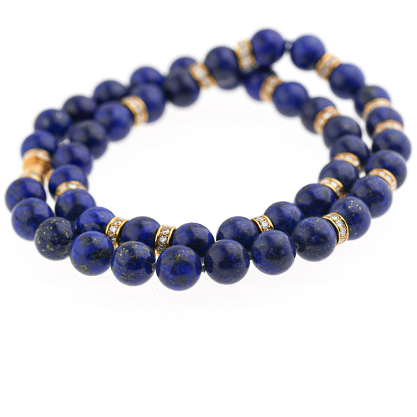 Lapis Lazuli with Diamond Rondelle Spacers 18K Yellow Gold Bead Necklace