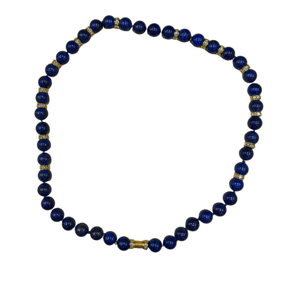 Lapis Lazuli with Diamond Rondelle Spacers 18K Yellow Gold Bead Necklace