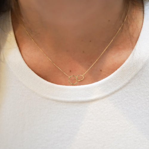 Locking Double Circle 14K Solid Gold Chain Necklace