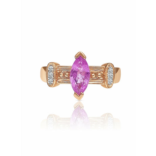 Marquise Cut Pink Sapphire in 14k Rose Gold Retro Style Ring