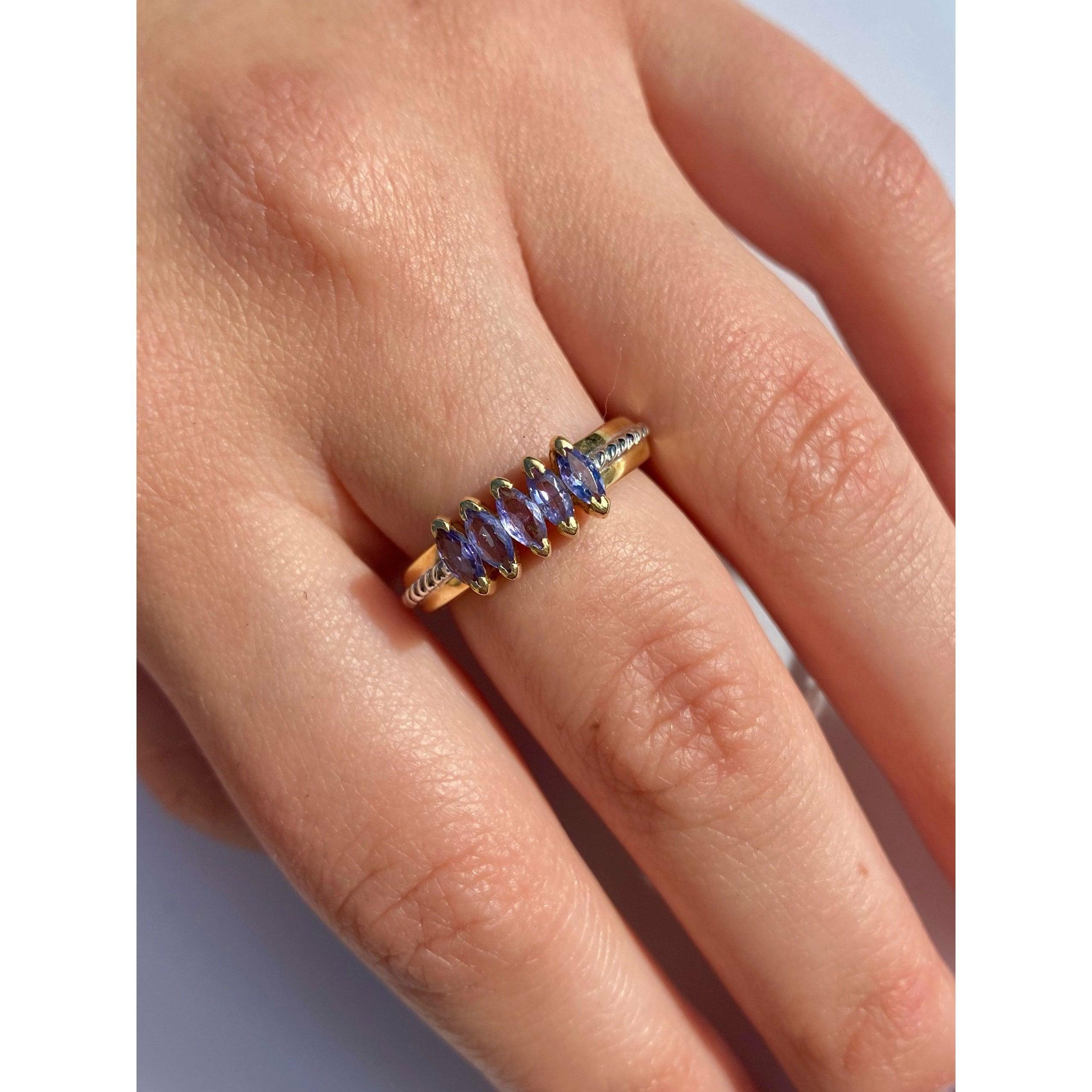 Marquise Cut Tanzanite in 14k Solid Gold Ring - ASSAY