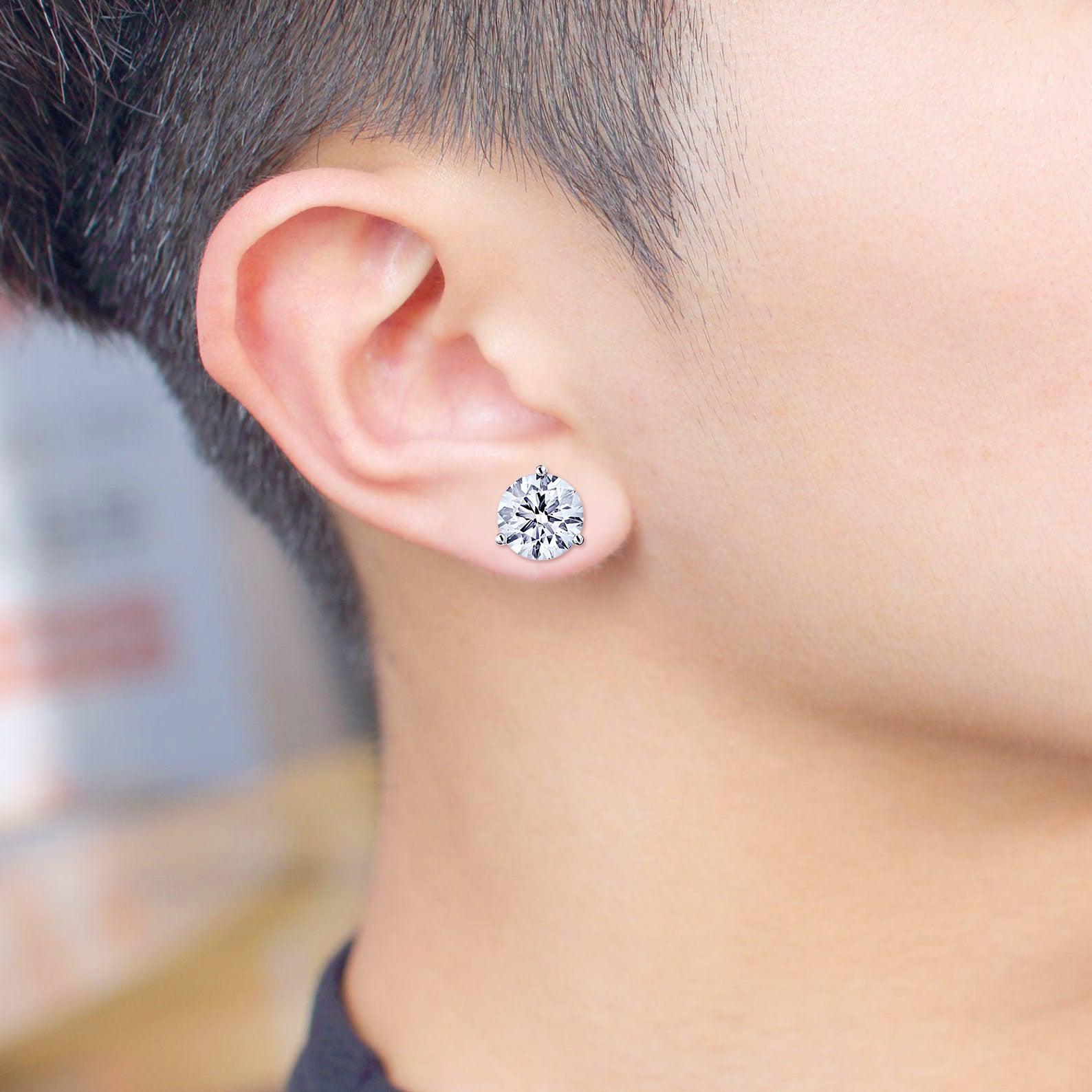 Mens Carat Solitaire Lab Grown Diamond Stud Earring Assay