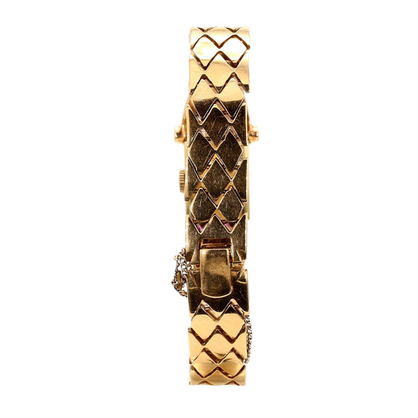 Mercedes Signed 14K Gold Ruby & Diamond Art Deco Hidden Watch Bracelet