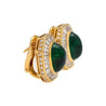 Mouawad Signed Vivid Cabochon Emeralds & Baguette Diamond Halo Clip On Earrings-Earrings-ASSAY