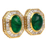 Mouawad Signed Vivid Cabochon Emeralds & Baguette Diamond Halo Clip On Earrings-Earrings-ASSAY