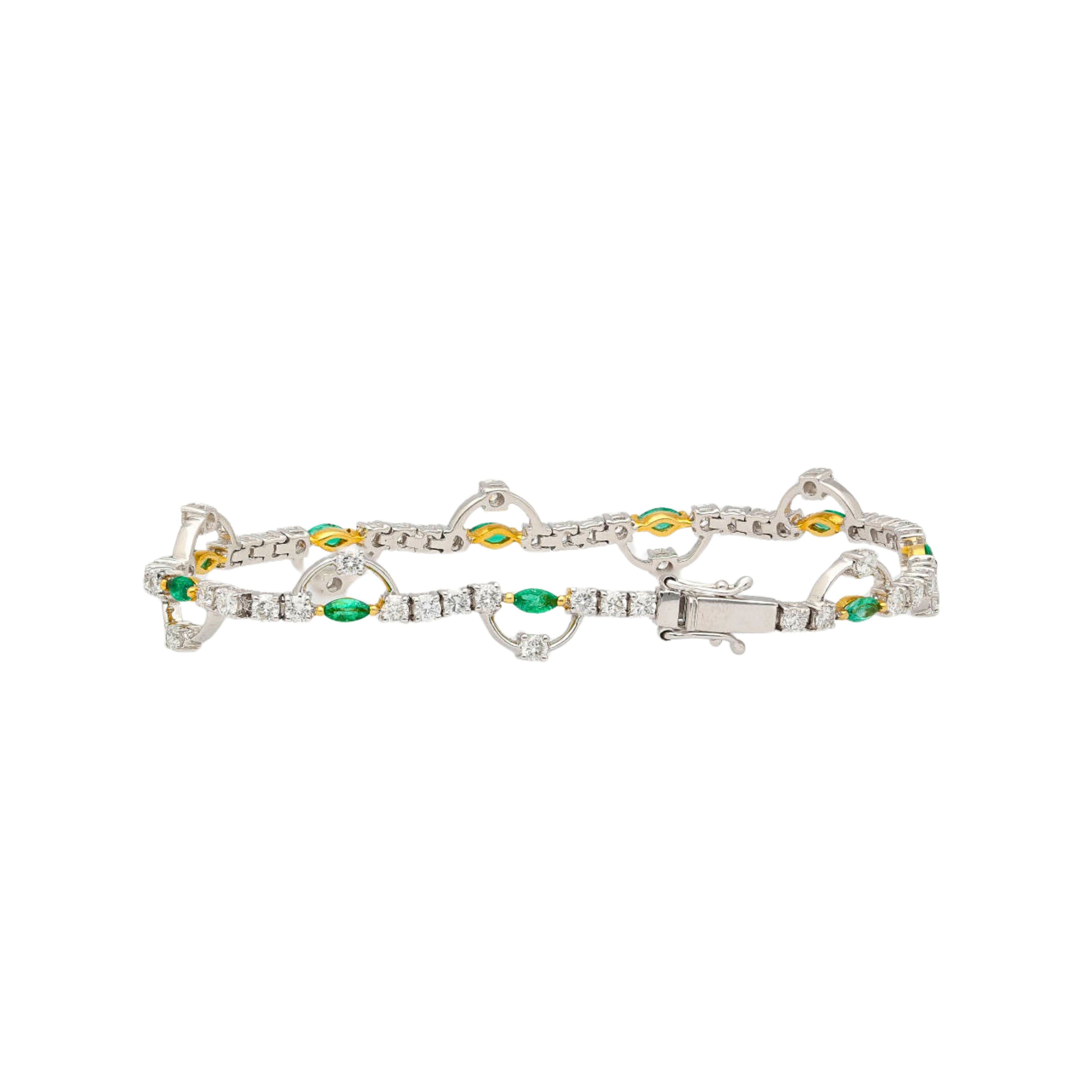 Natural 0.72 Carat Emerald & 2.08 Carat Diamond Charm Bracelet in 18K Gold-ASSAY