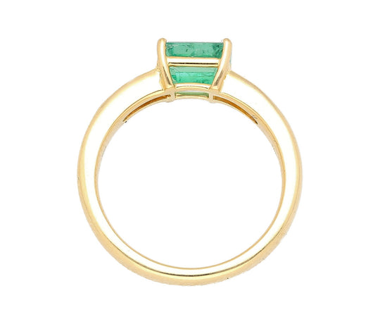Natural 1 Carat Emerald & Baguette Diamond 18K Gold East West Ring