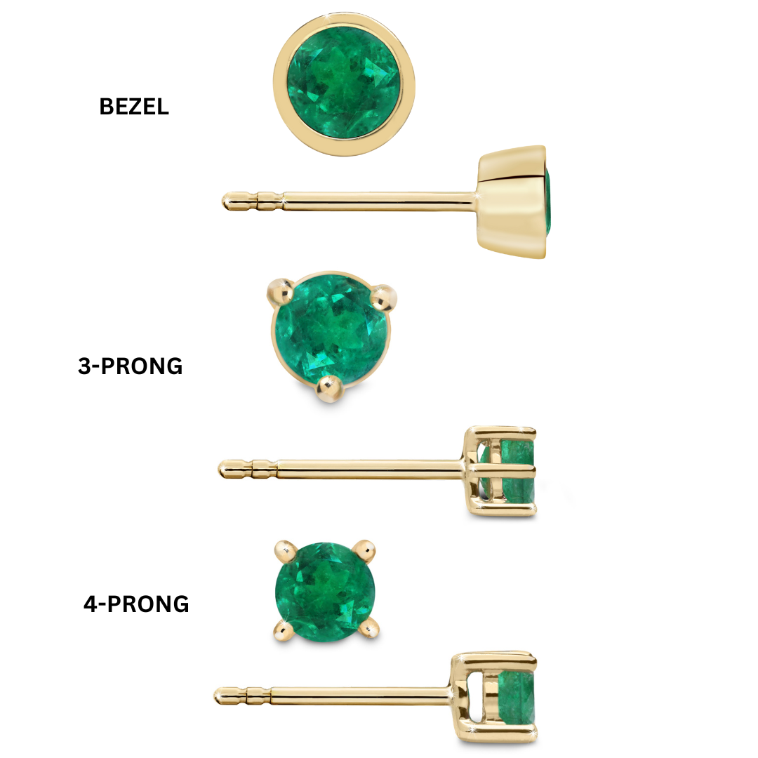 2 Carat 4mm Natural Emerald Stud Earring in 14K Yellow Gold-Earrings-ASSAY