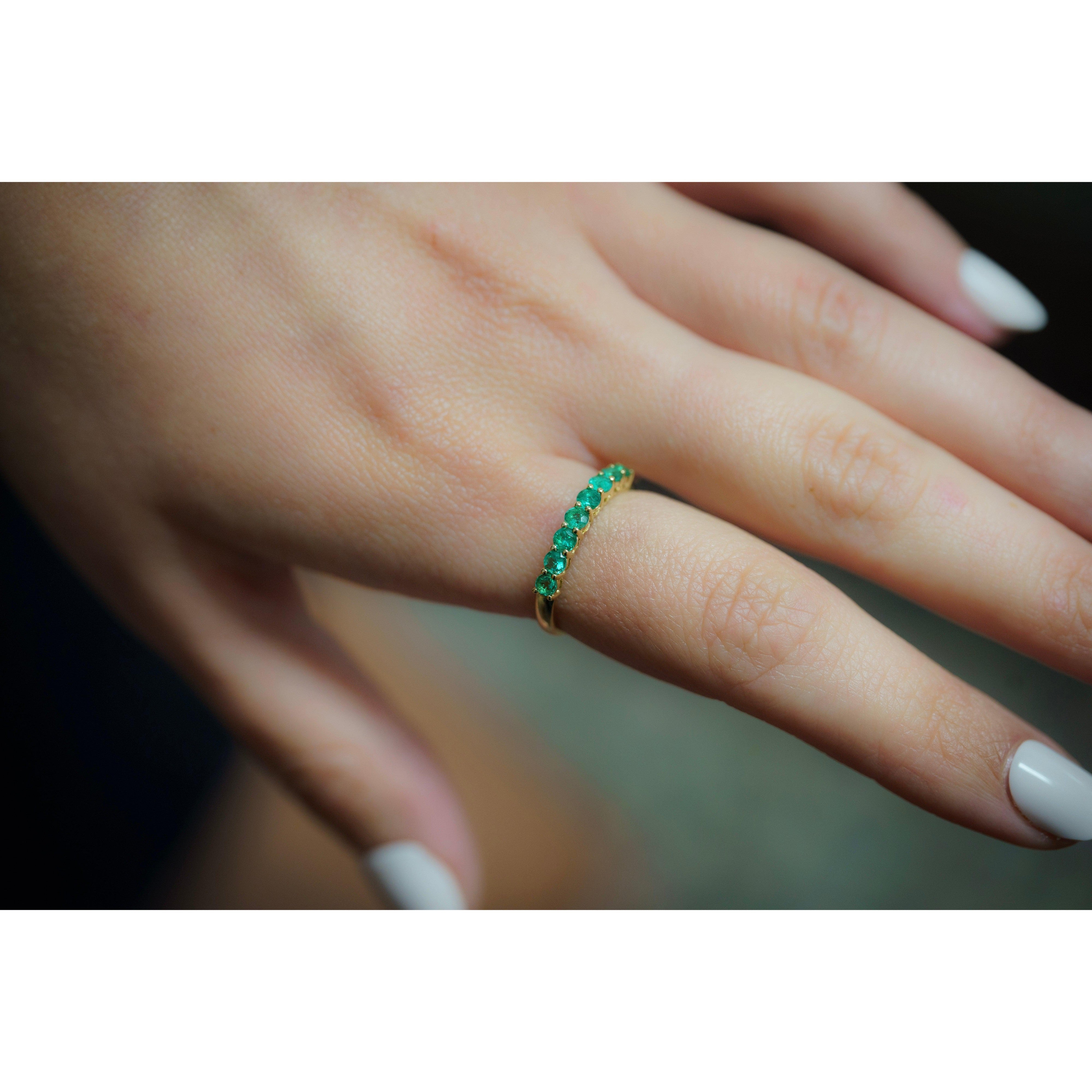 2 Carat Emerald Wedding Band Ring in 14K Gold