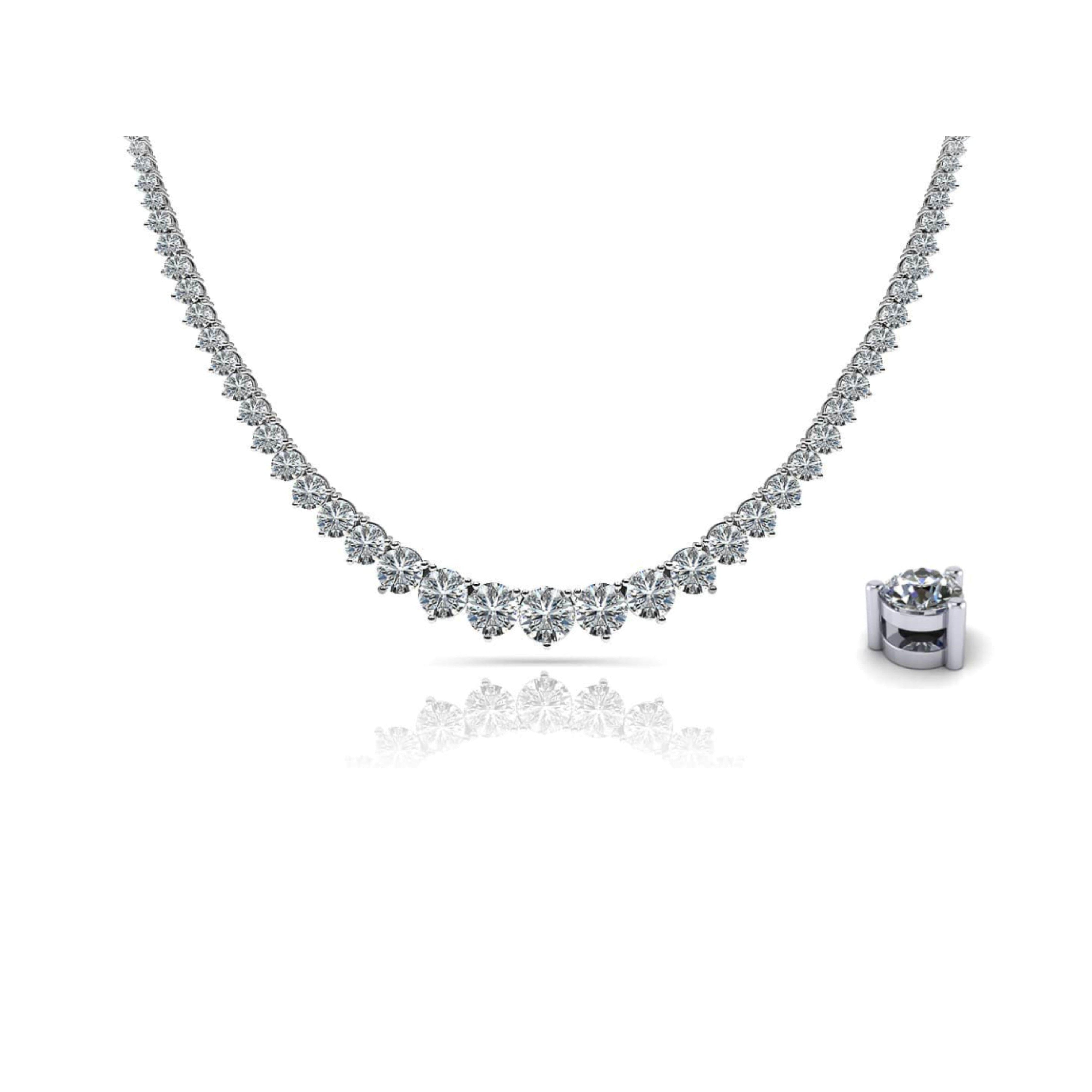 Natural 15.50 CTTW Graduated Diamond Riviera Tennis Necklace 18" in Platinum