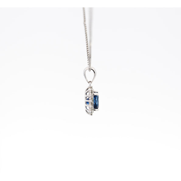 Natural 1.20 Carat Oval-Cut Blue Sapphire and Diamond Halo Pendant Necklace