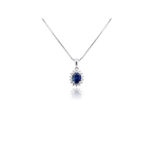 Natural 1.20 Carat Oval-Cut Blue Sapphire and Diamond Halo Pendant Necklace