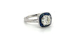 Natural 1.40 Carat Round Cut Diamond With Blue Sapphire Halo in Filigree Art Deco Ring Setting-Rings-ASSAY