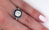 Natural 1.40 Carat Round Cut Diamond With Blue Sapphire Halo in Filigree Art Deco Ring Setting