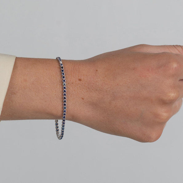 Natural 1.5 Carat Blue Sapphire in 14K White Gold Ball Style Tennis Bracelet