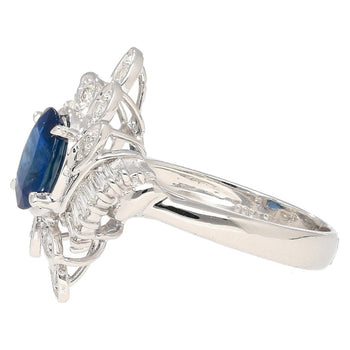 Bague florale en platine avec saphir bleu ovale naturel de 1,52 carat et diamants – Assay Jewelers