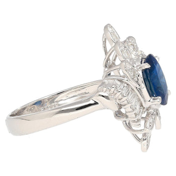 Natural Bague florale en platine avec saphir bleu ovale naturel de 1,52 carat et diamant – Assay Jewelers
