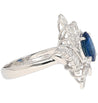 Natural 1.52 Carat Oval Blue Sapphire and Diamond Platinum Floral Ring