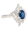 Natural 1.52 Carat Oval Blue Sapphire and Diamond Platinum Floral Ring