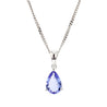 Natural 2 Carat Pear Cut Tanzanite in 18K White Gold Teardrop Pendant Necklace