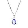 Natural 2 Carat Pear Cut Tanzanite in 18K White Gold Teardrop Pendant Necklace