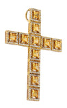 Natural 2.33 Carat Princess Cut Yellow Sapphire & Diamond Halo Cross Pendant