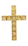 Natural 2.33 Carat Princess Cut Yellow Sapphire & Diamond Halo Cross Pendant