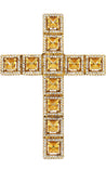 Natural 2.33 Carat Princess Cut Yellow Sapphire & Diamond Halo Cross Pendant