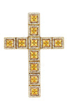 Natural 2.33 Carat Princess Cut Yellow Sapphire & Diamond Halo Cross Pendant