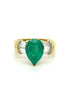 Natural 3.22 Carat Pear Cut Colombian Emerald With Baguette Diamond Side Stone Ring