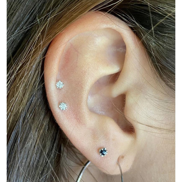 Natural 3mm Black Sapphire Stud Earrings
