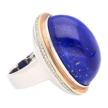 Natural 47.01 Carat Blue Lapis Lazuli in 18K Rose & White Gold Oval Bezel Ring – Assay Jewelers