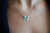 Natural Blue and White Diamond Cluster Butterfly Charm Floating Pendant Necklace